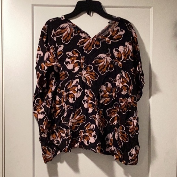 NWOT Madewell Size L Cuffed-Sleeve Shirred Black Duskblossom Floral Blouse - Picture 1 of 4